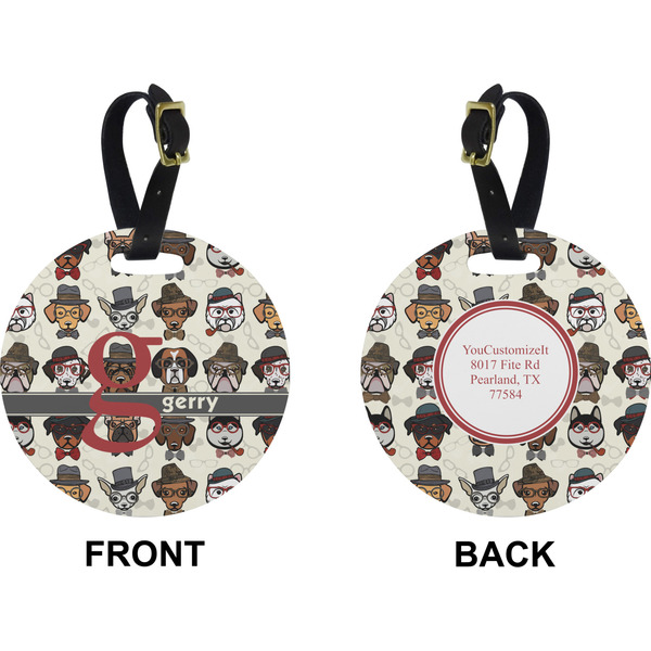 Hipster Dogs Circle Luggage Tag (Front + Back)