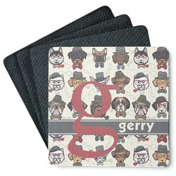 Hipster Dogs Square Rubber Backed Coasters - Set of 4 (Personalized)