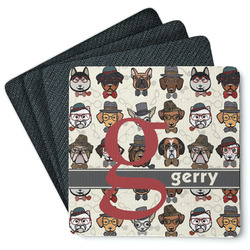 Hipster Dogs Square Rubber Backed Coasters - Set of 4 (Personalized)