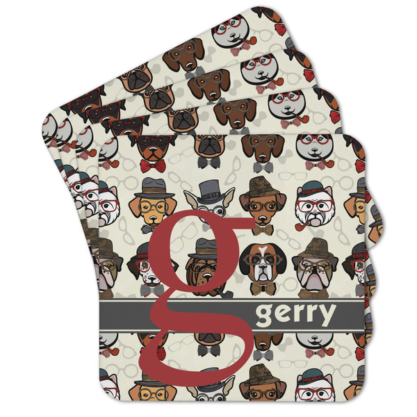 Custom Hipster Dogs Cork Coaster - Set of 4 w/ Name and Initial
