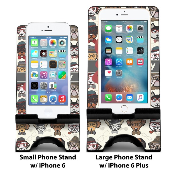 Hipster Dogs Compare Phone Stand Sizes - with iPhones