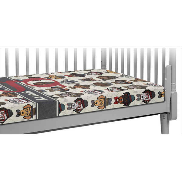 Custom Hipster Dogs Crib Fitted Sheet w/ Name and Initial