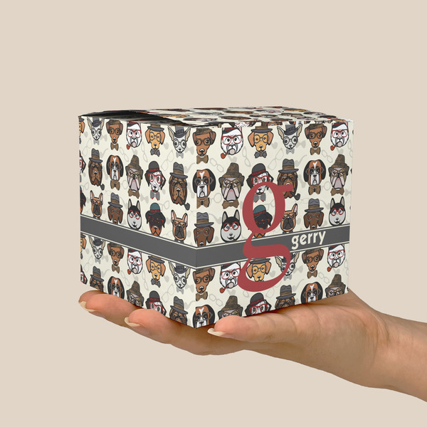 Hipster Dogs Cube Favor Gift Box - On Hand - Scale View