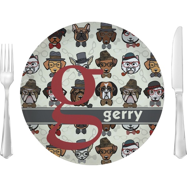 Custom Hipster Dogs Glass Lunch / Dinner Plate 10" (Personalized)