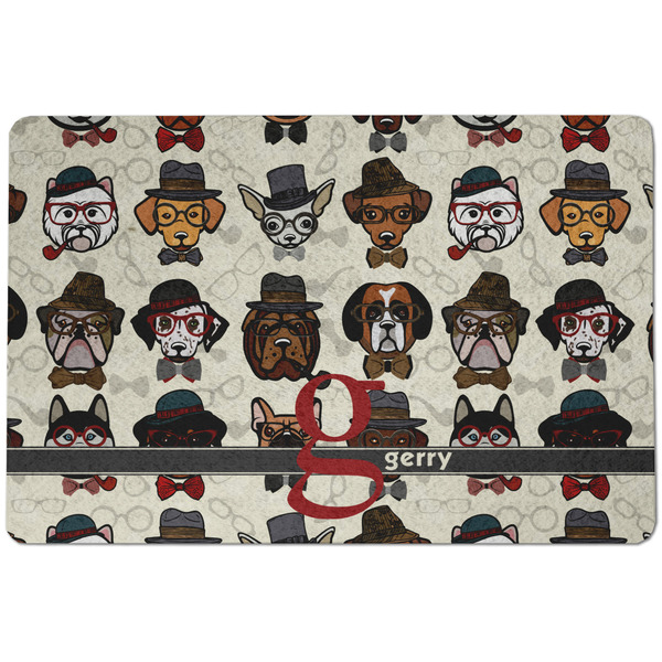 Custom Hipster Dogs Dog Food Mat w/ Name and Initial