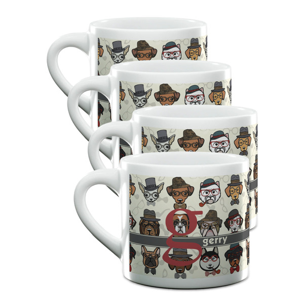 Custom Hipster Dogs Double Shot Espresso Cups - Set of 4 (Personalized)