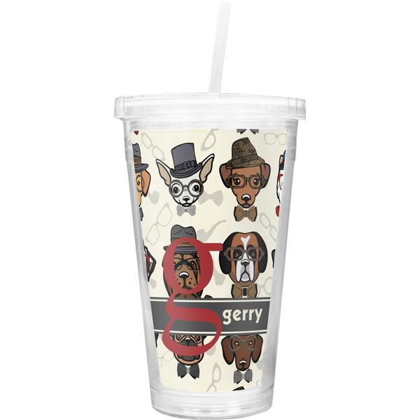Custom Hipster Dogs Double Wall Tumbler with Straw (Personalized)