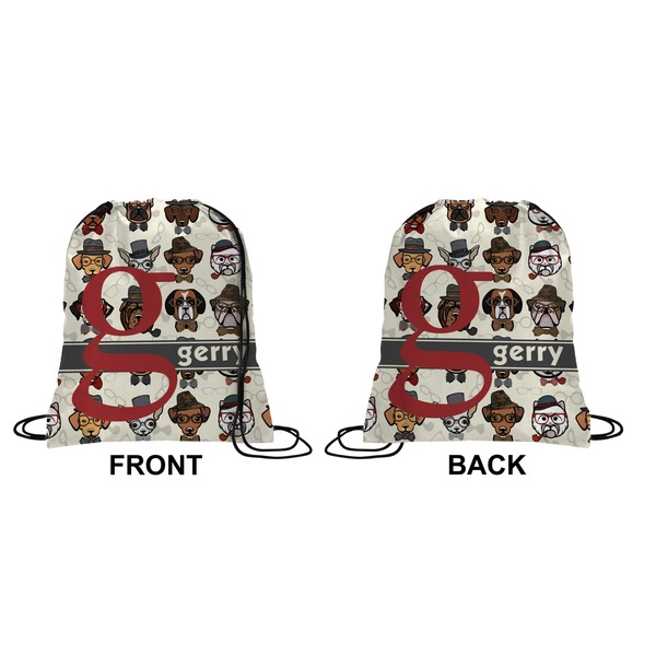 Hipster Dogs Drawstring Backpack Front & Back Medium