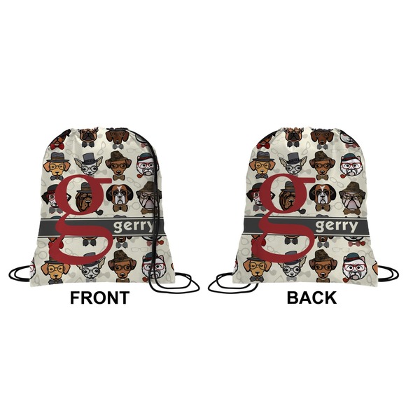 Hipster Dogs Drawstring Backpack Front & Back Small