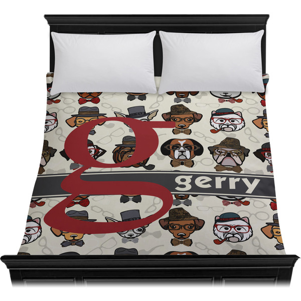 Hipster Dogs Duvet Cover - Queen - On Bed - No Prop