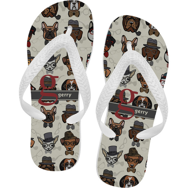 Custom Hipster Dogs Flip Flops - Small (Personalized)