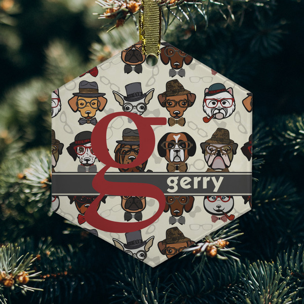 Hipster Dogs Frosted Glass Ornament - Hexagon (Lifestyle)