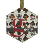 Hipster Dogs Flat Glass Ornament - Hexagon w/ Name and Initial