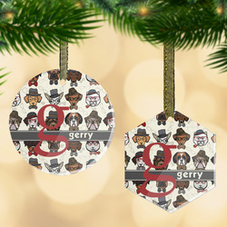 Hipster Dogs Flat Glass Ornament w/ Name and Initial