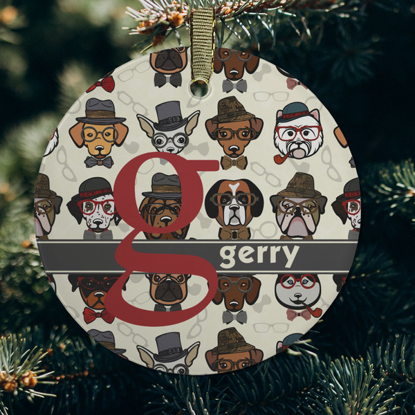 Hipster Dogs Frosted Glass Ornament - Round (Lifestyle)