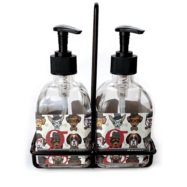Custom Hipster Dogs Glass Soap & Lotion Bottle Set (Personalized)