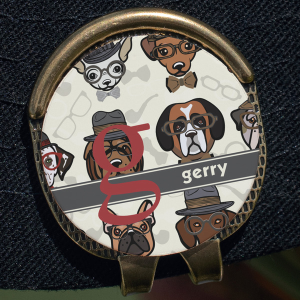 Hipster Dogs Golf Ball Marker Hat Clip - Gold - Close Up