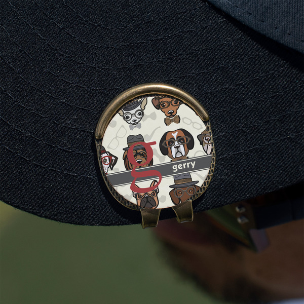 Hipster Dogs Golf Ball Marker Hat Clip - Gold - On Hat
