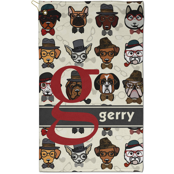 Custom Hipster Dogs Golf Towel - Poly-Cotton Blend - Small w/ Name and Initial