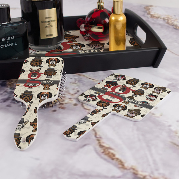 Hipster Dogs Hair Brush and Hand Mirror - Bathroom Scene