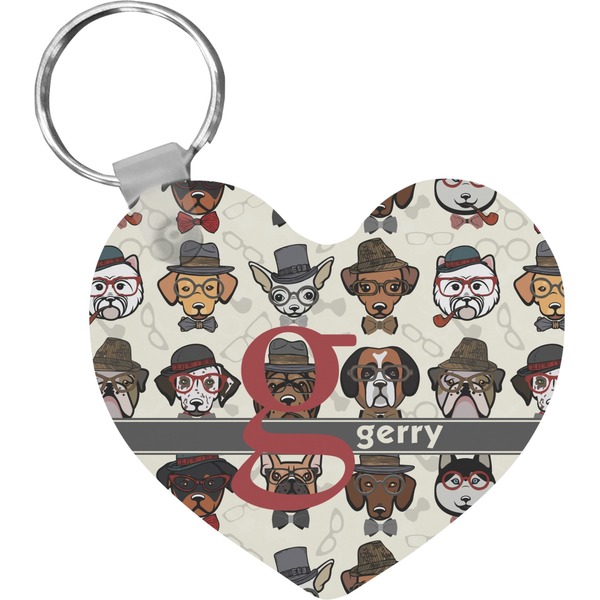 Custom Hipster Dogs Heart Plastic Keychain w/ Name and Initial
