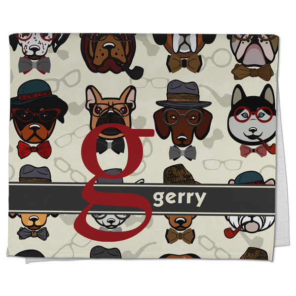 Custom Hipster Dogs Kitchen Towel - Poly Cotton w/ Name and Initial
