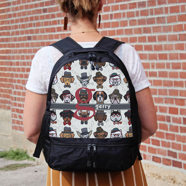 Hipster Dogs Large Backpack - Black - On Back
