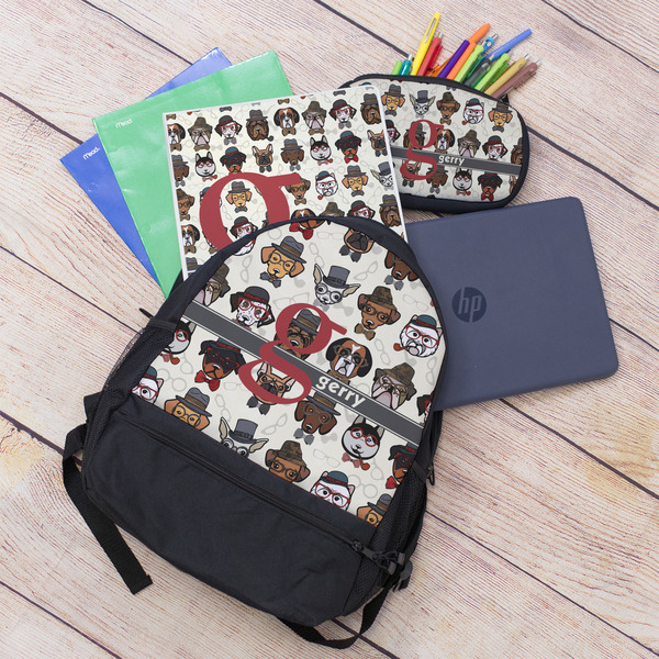 Hipster Dogs Large Backpack - Black - With Stuff