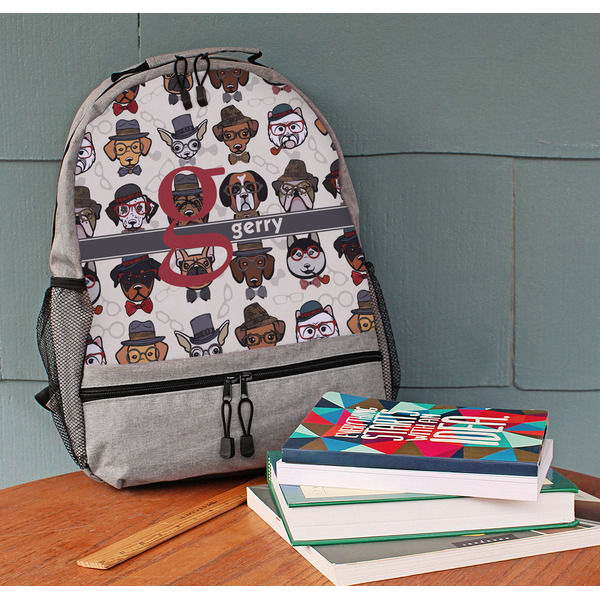 Hipster Dogs Large Backpack - Gray - On Desk