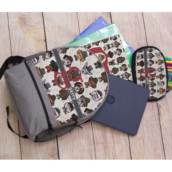 Hipster Dogs Large Backpack - Gray - With Stuff