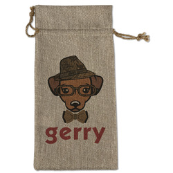 Hipster Dogs Large Burlap Gift Bag - Front