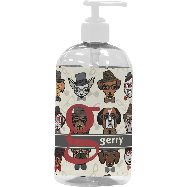 Custom Hipster Dogs Plastic Soap / Lotion Dispenser (16 oz - Large - White) (Personalized)