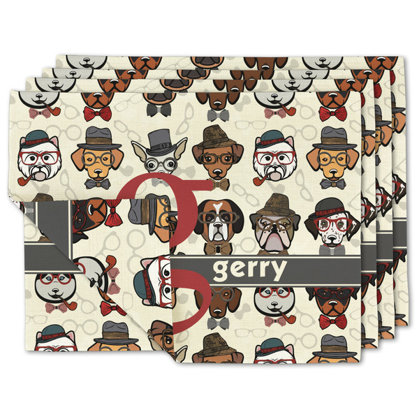 Custom Hipster Dogs Linen Placemat w/ Name and Initial