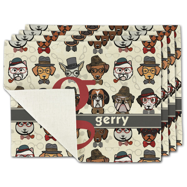 Custom Hipster Dogs Single-Sided Linen Placemat - Set of 4 w/ Name and Initial