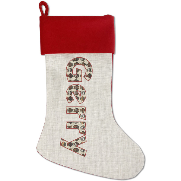 Custom Hipster Dogs Red Linen Stocking (Personalized)