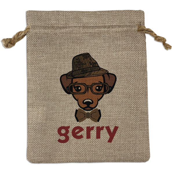 Custom Hipster Dogs Medium Burlap Gift Bag - Front