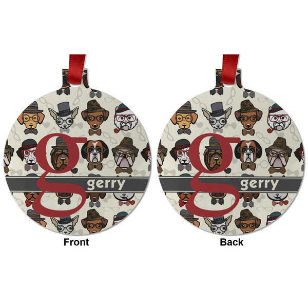 Hipster Dogs Metal Ball Ornament - Front and Back