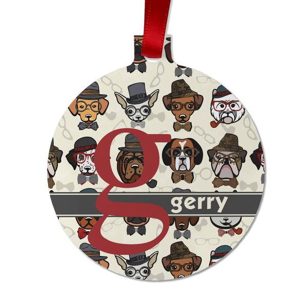 Custom Hipster Dogs Metal Ball Ornament - Double Sided w/ Name and Initial