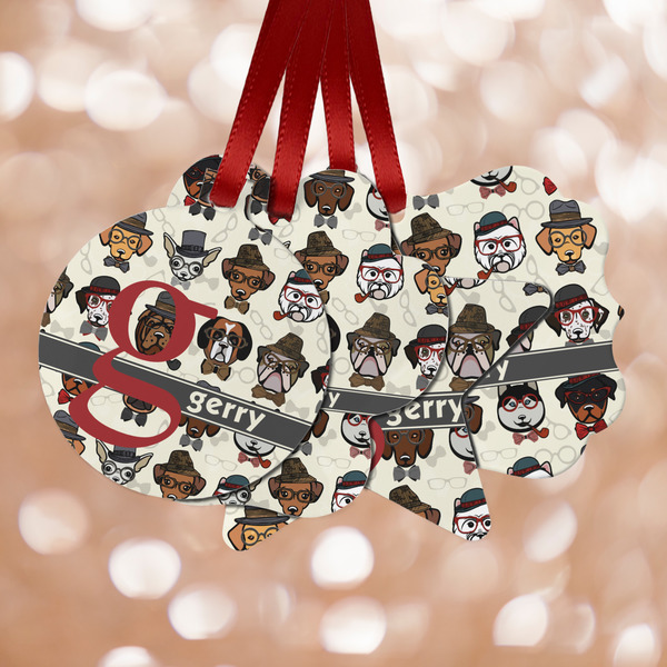 Custom Hipster Dogs Metal Ornaments - Double Sided w/ Name and Initial