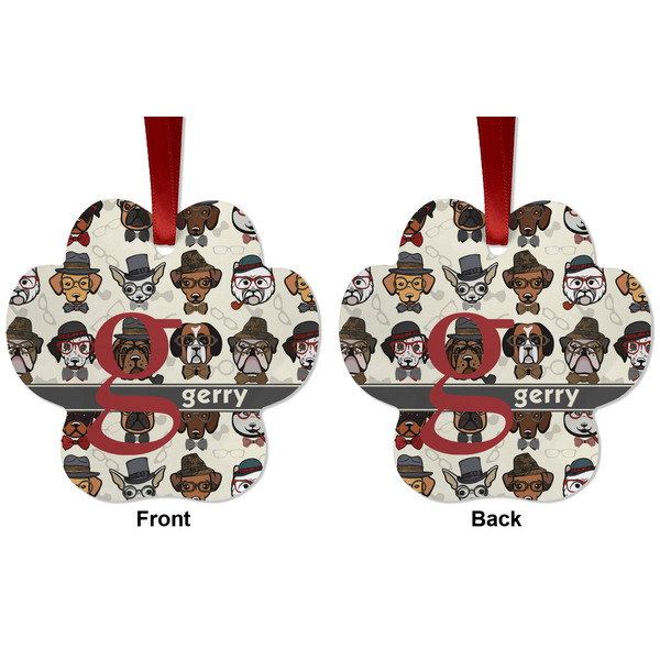 Hipster Dogs Metal Paw Ornament - Front and Back