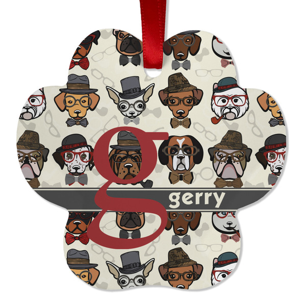 Custom Hipster Dogs Metal Paw Ornament - Double Sided w/ Name and Initial