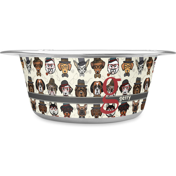 Custom Hipster Dogs Stainless Steel Dog Bowl - Large (Personalized)