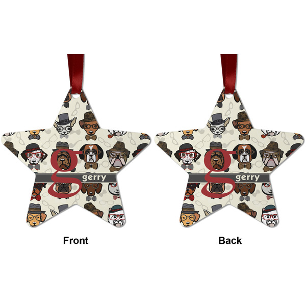 Hipster Dogs Metal Star Ornament - Front and Back