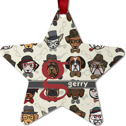 Hipster Dogs Metal Star Ornament - Double Sided w/ Name and Initial