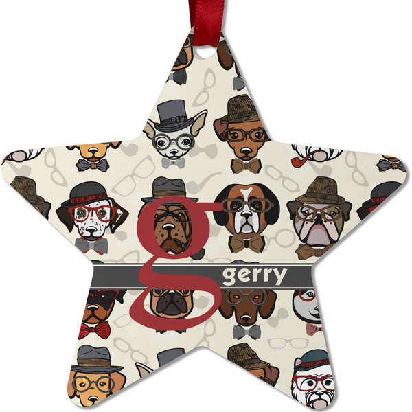 Custom Hipster Dogs Metal Star Ornament - Double Sided w/ Name and Initial