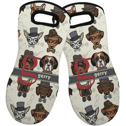 Hipster Dogs Neoprene Oven Mitts - Set of 2 w/ Name and Initial