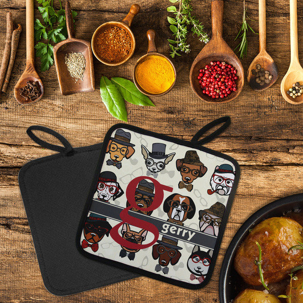 Hipster Dogs Neoprene Pot Holder - Set of 2  LIFESTYLE (Flatlay)