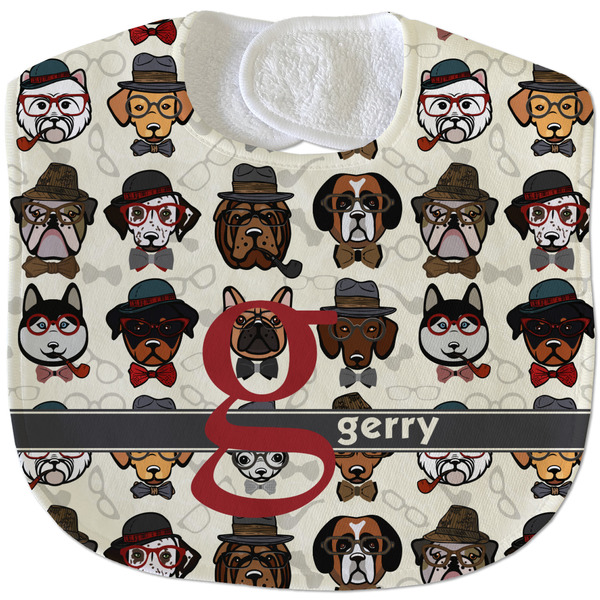 Custom Hipster Dogs Velour Baby Bib w/ Name and Initial