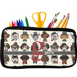 Hipster Dogs Neoprene Pencil Case - Small w/ Name and Initial