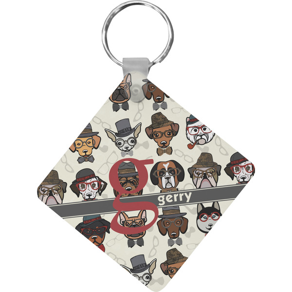 Custom Hipster Dogs Diamond Plastic Keychain w/ Name and Initial